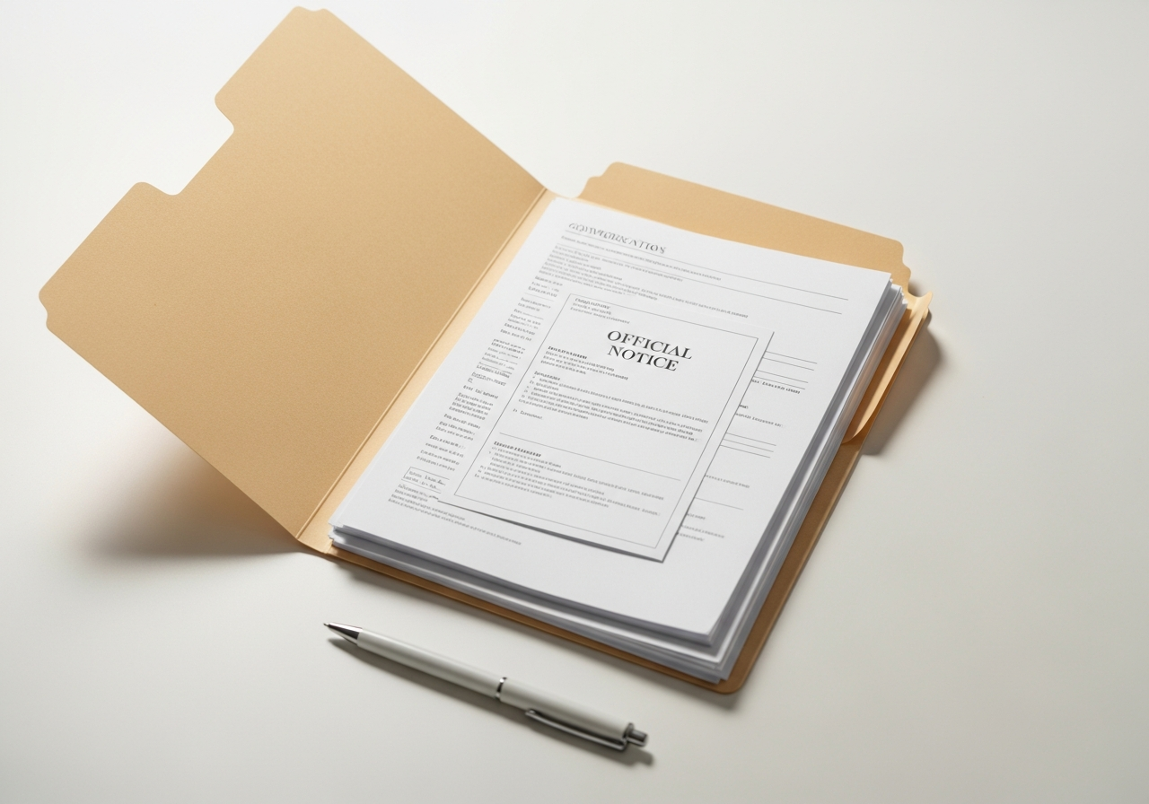 Organized folder of immigration documents with a receipt notice on top
