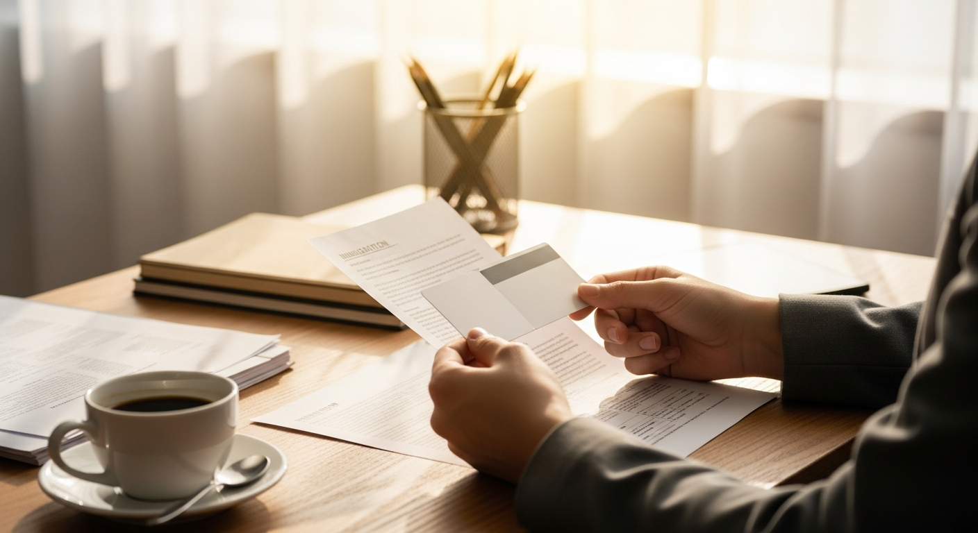 Permanent resident carefully reviewing immigration documents at a well-lit desk