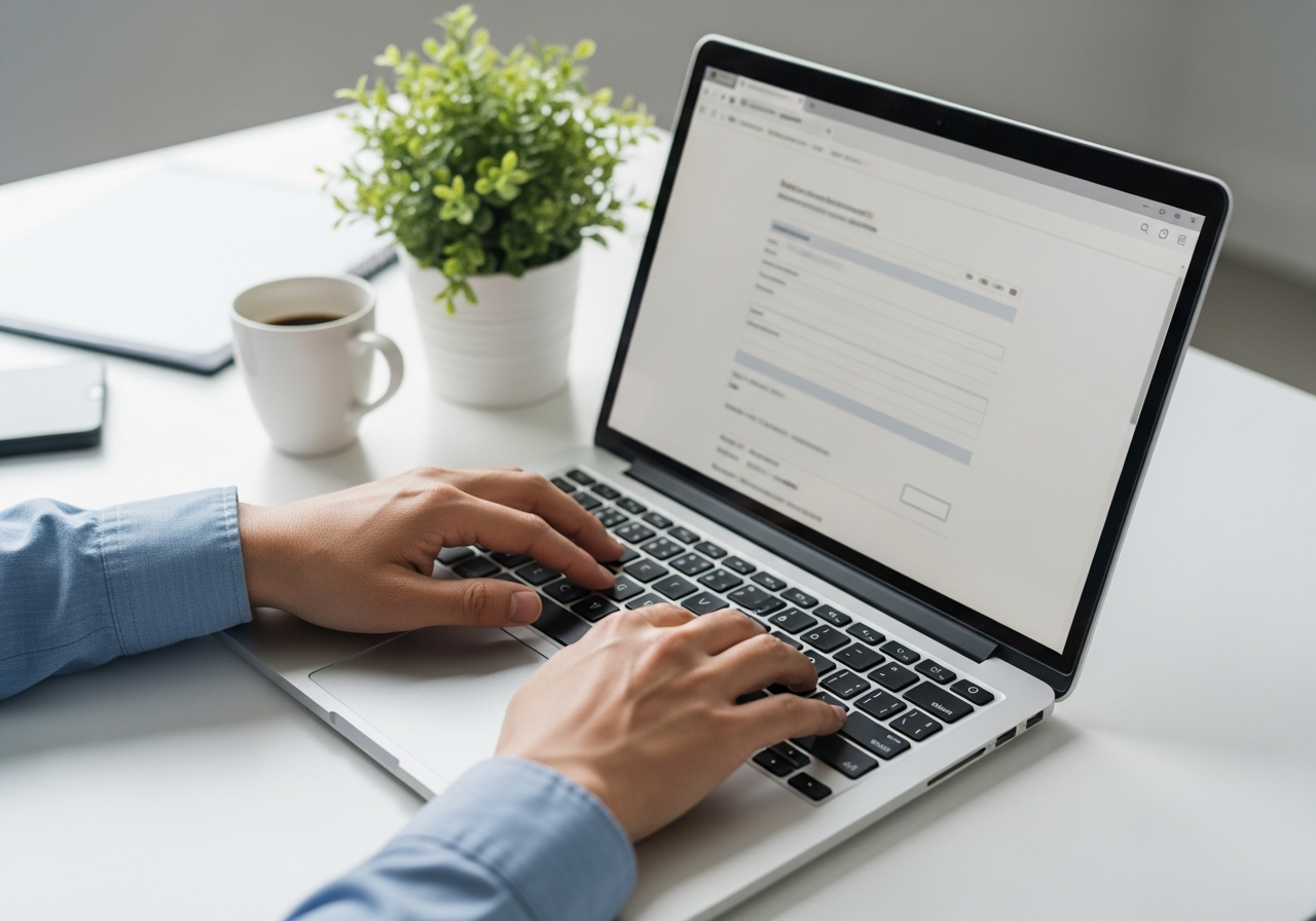 Employer completing an online H-1B registration form on a laptop
