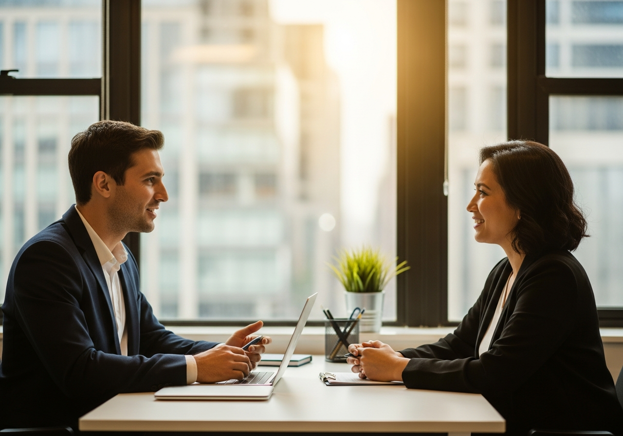 Person consulting with a professional at an office desk in Chicago