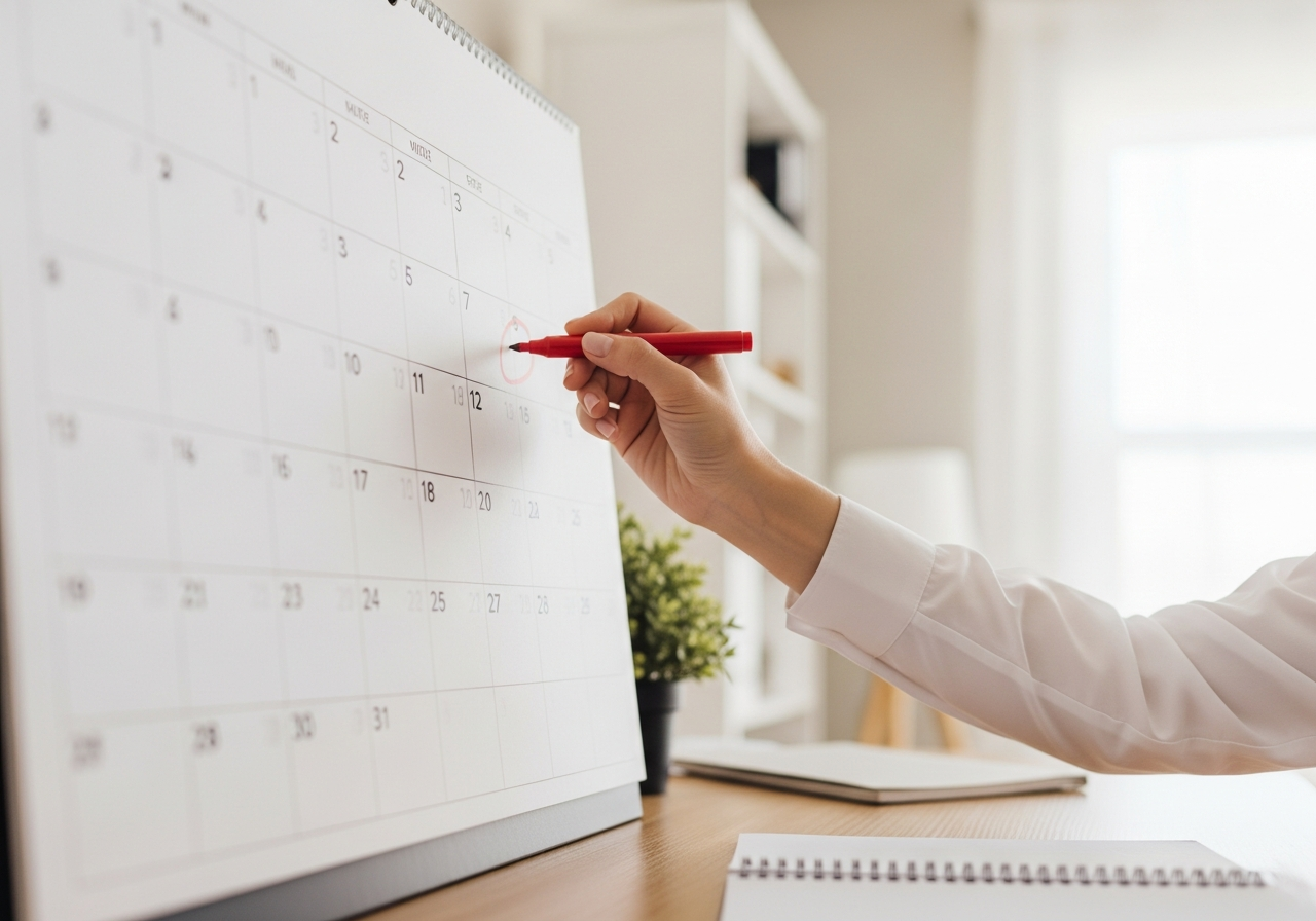 Person marking a calendar to track a filing deadline