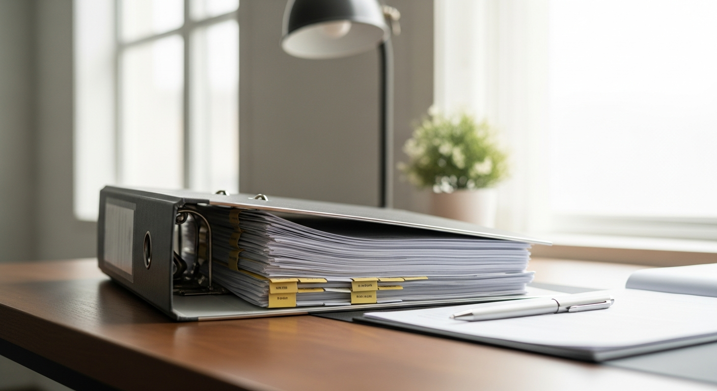 Organized folder of immigration documents on a clean desk, ready for an interview